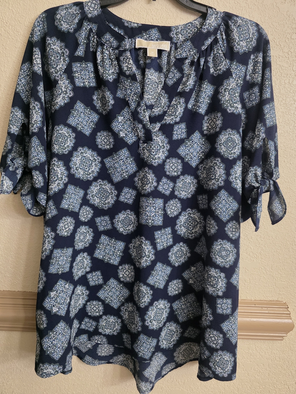 MICHAEL Michael Kors Navy Blue Printed Tie-Sleeve Tunic